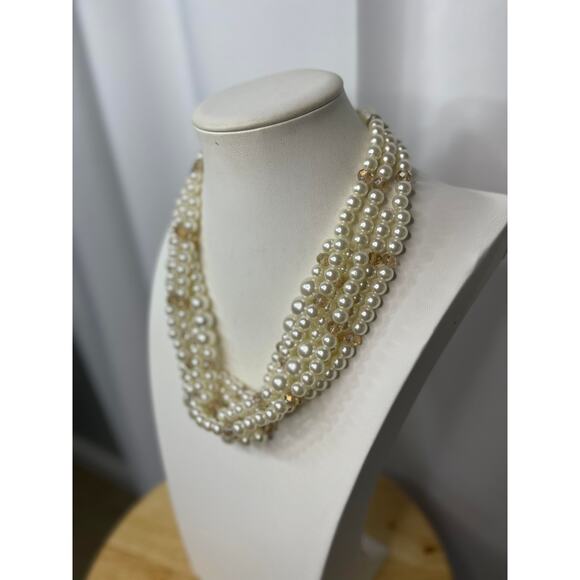 Multi strand faux pearl necklace with faceted beads classic classy preppy - Picture 2 of 15
